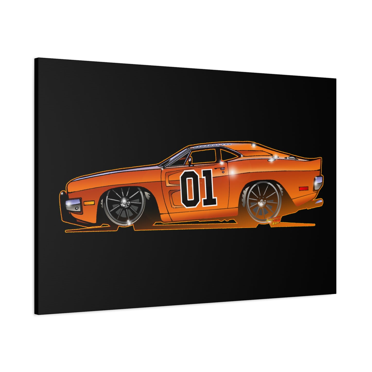 DUKES OF HAZZARD General Lee Dodge Charger Fireball Art Canvas Wall Print