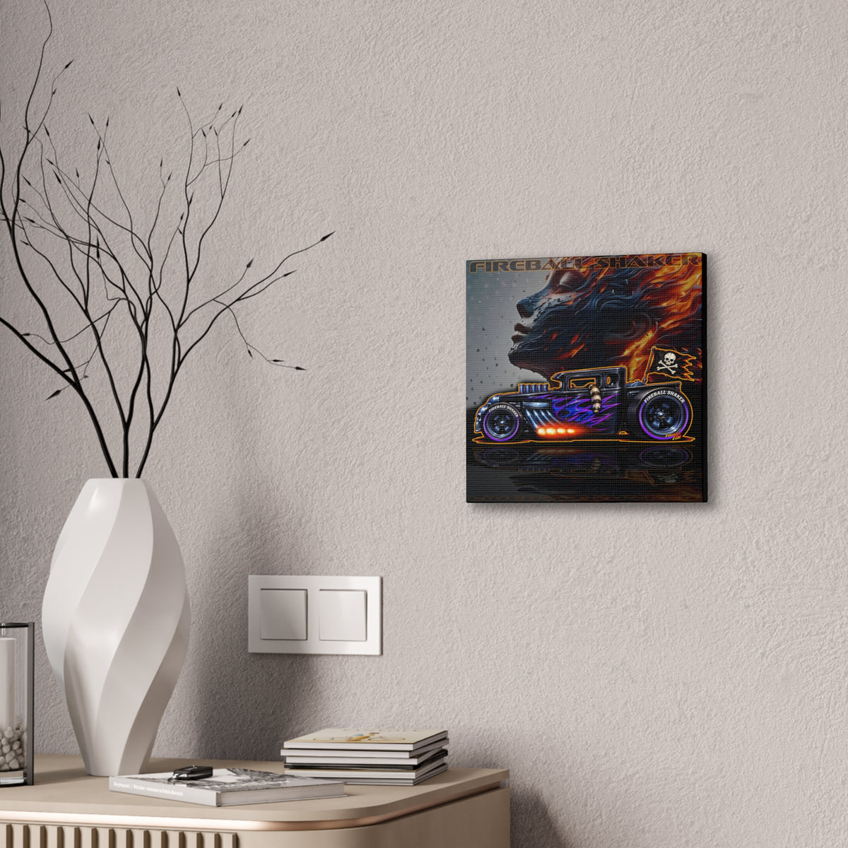 HOT WHEELS FIREBALL SHAKER Hot Rod Collectible Fireball Art Canvas Stretched Print