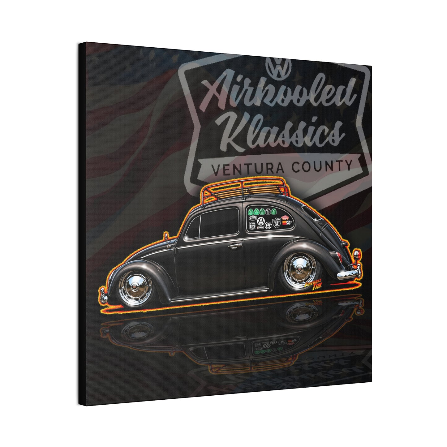 AIRKOOLED KLASSICS Custom VW Bug Collectible Fireball Art Canvas Stretched Print