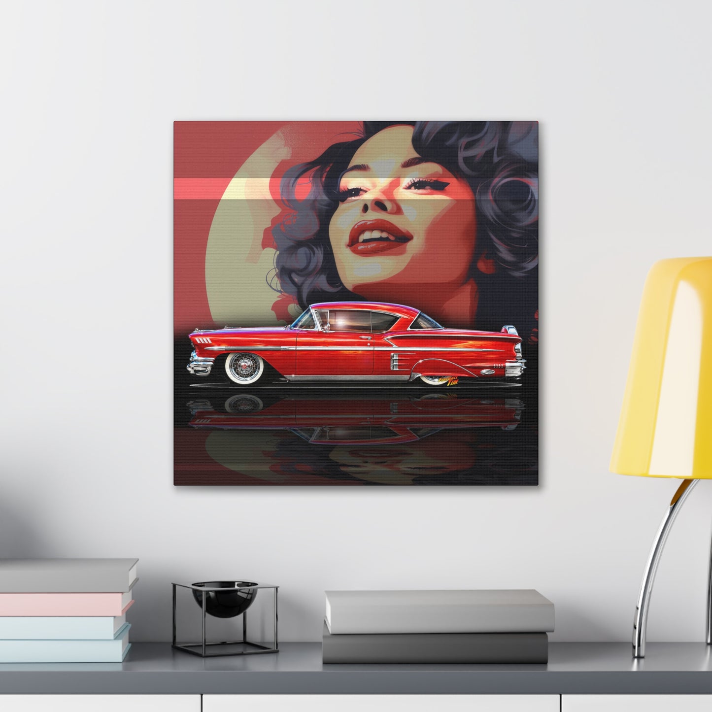 CHEVROLET CUSTOM IMPALA 1958 Collectible Fireball Art Canvas Stretched Print