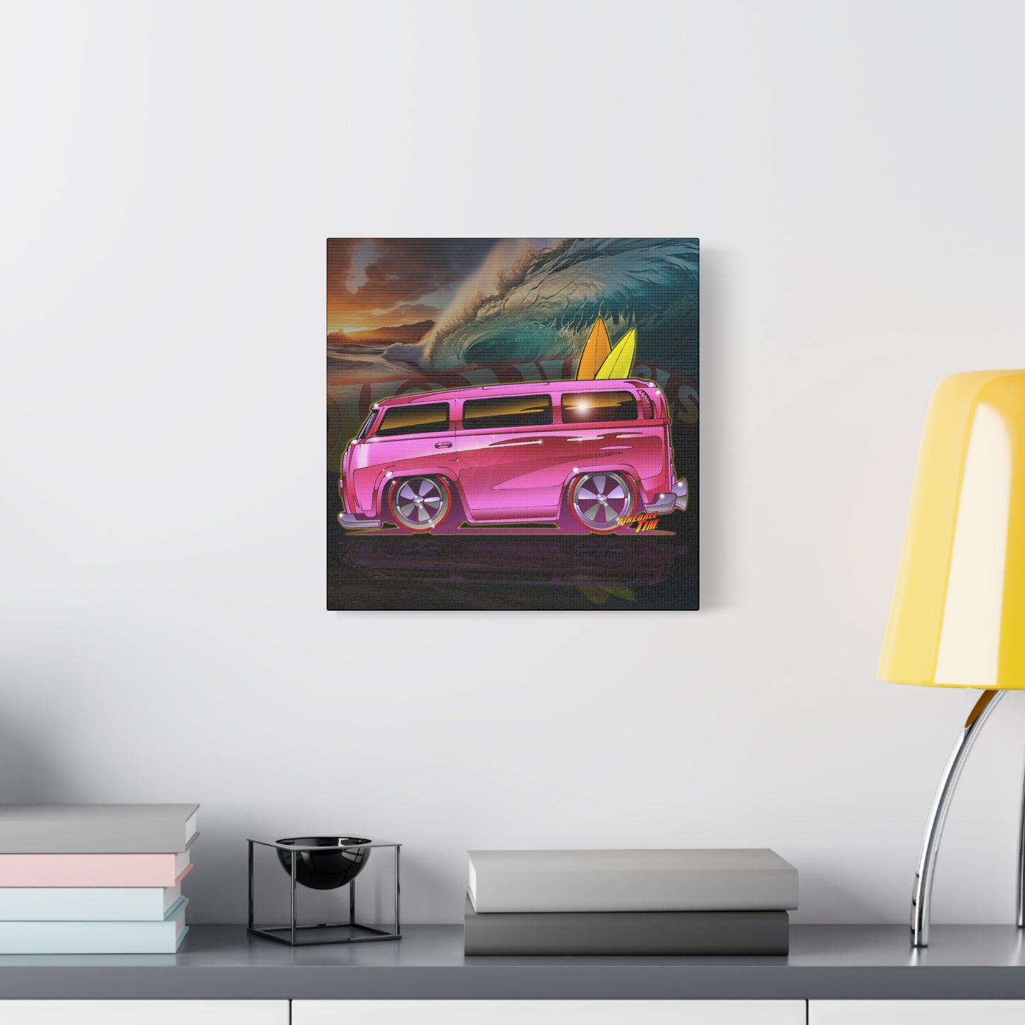 HOT WHEELS PINK BEACH BOMB BUS Fireball Art Canvas Print