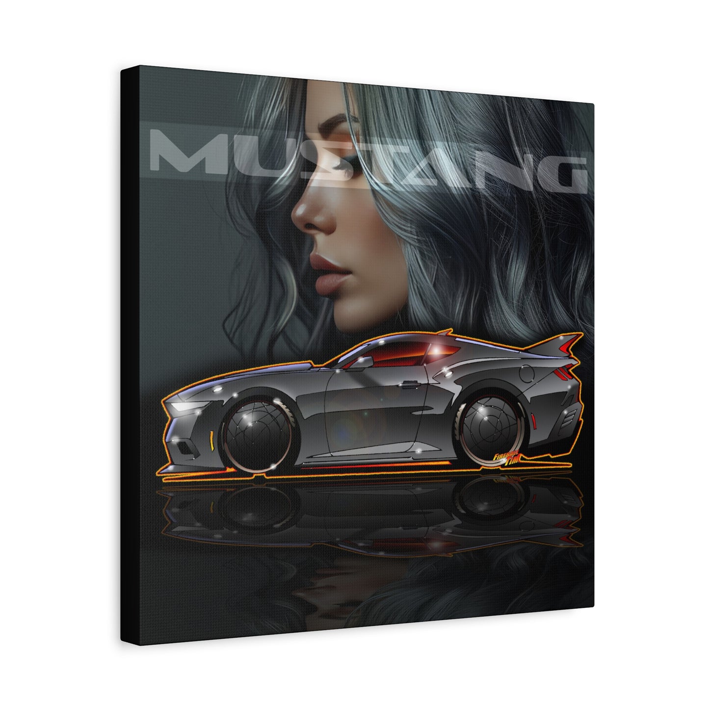 FORD MUSTANG 2025 Silver Streak Fireball Art Canvas Print