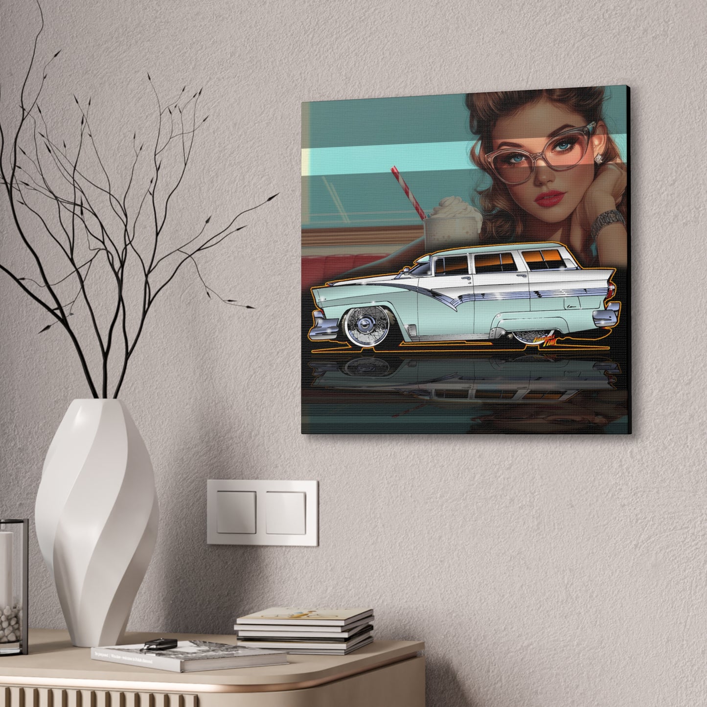 FORD FAIRLANE 1956 COUNTRY WAGON Vintage Canvas Art Print - 2 Sizes
