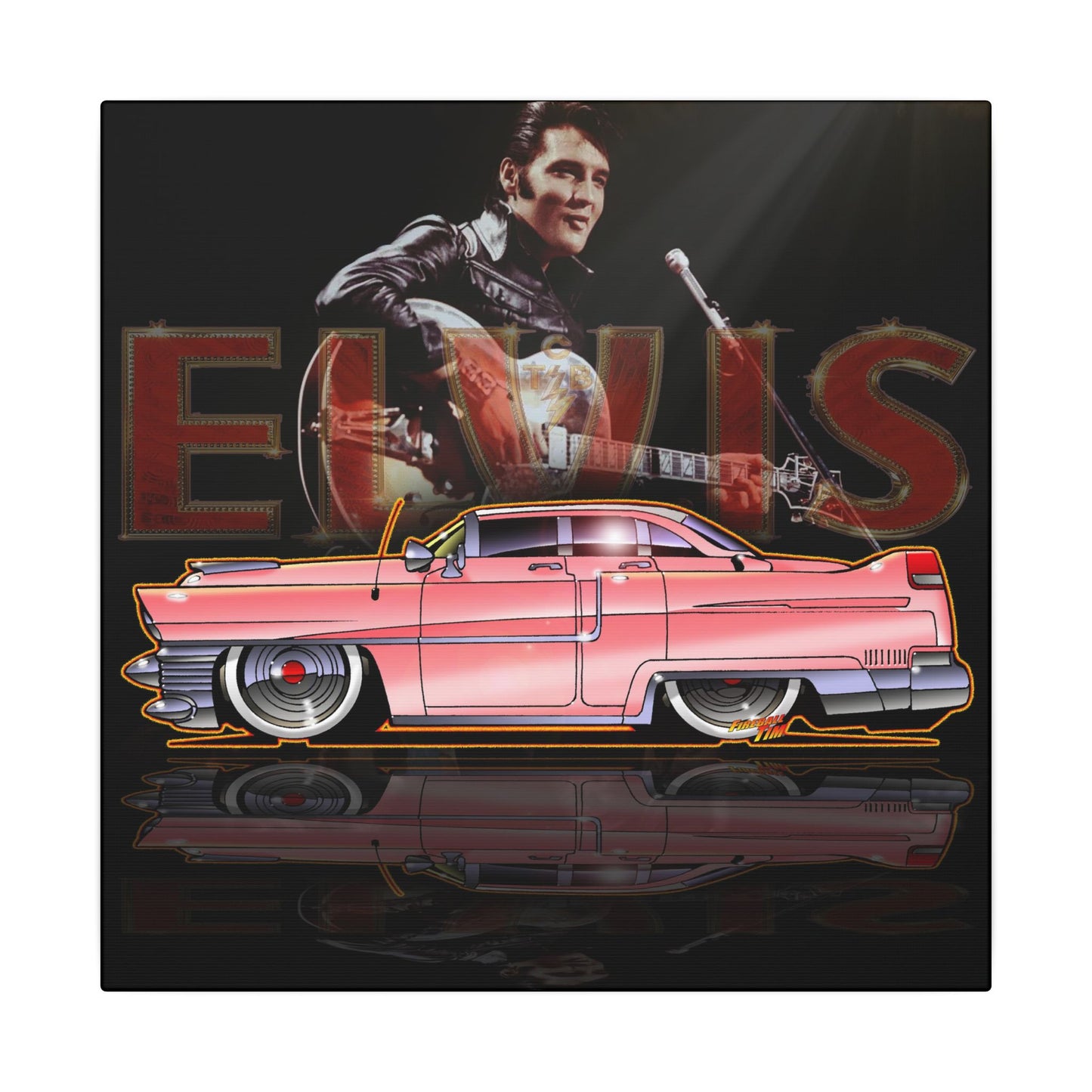 ELVIS THE KING PINK 1955 CADILLAC Fireball Art Canvas Print - 12x12