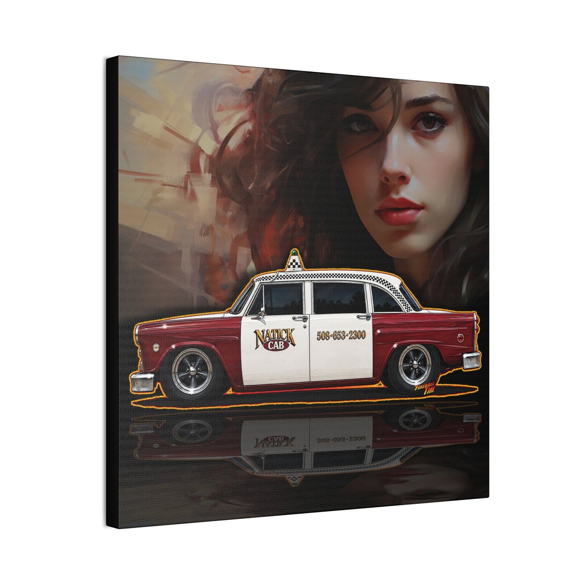 NATICK CHECKER CAB Collectible Fireball Art Canvas Stretched Print