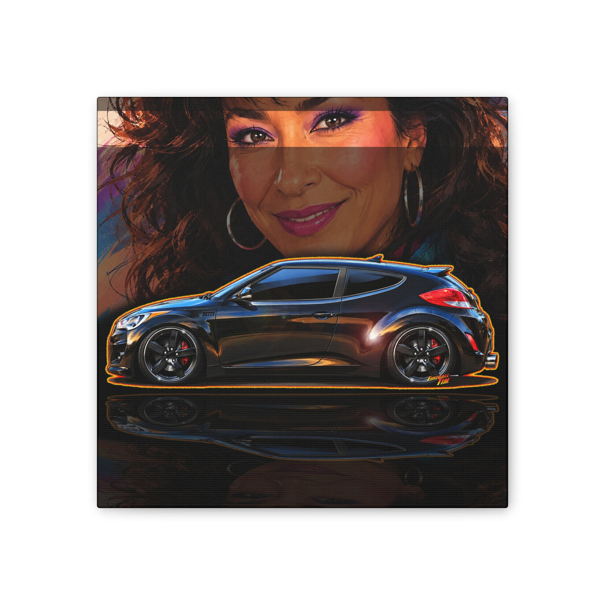 HYUNDAI VELOSTER 2012 Black Betty Collectible Fireball Art Canvas Stretched Print