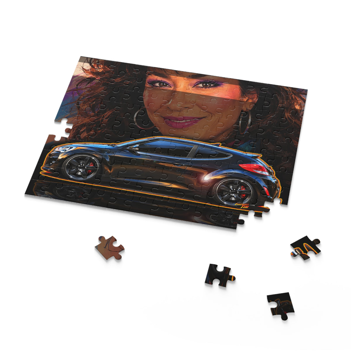 HYUNDAI VELOSTER 2012 Black Betty Collectible Fireball Art Jigsaw Puzzle — Retro Custom Cars (120/252/500‑Piece)
