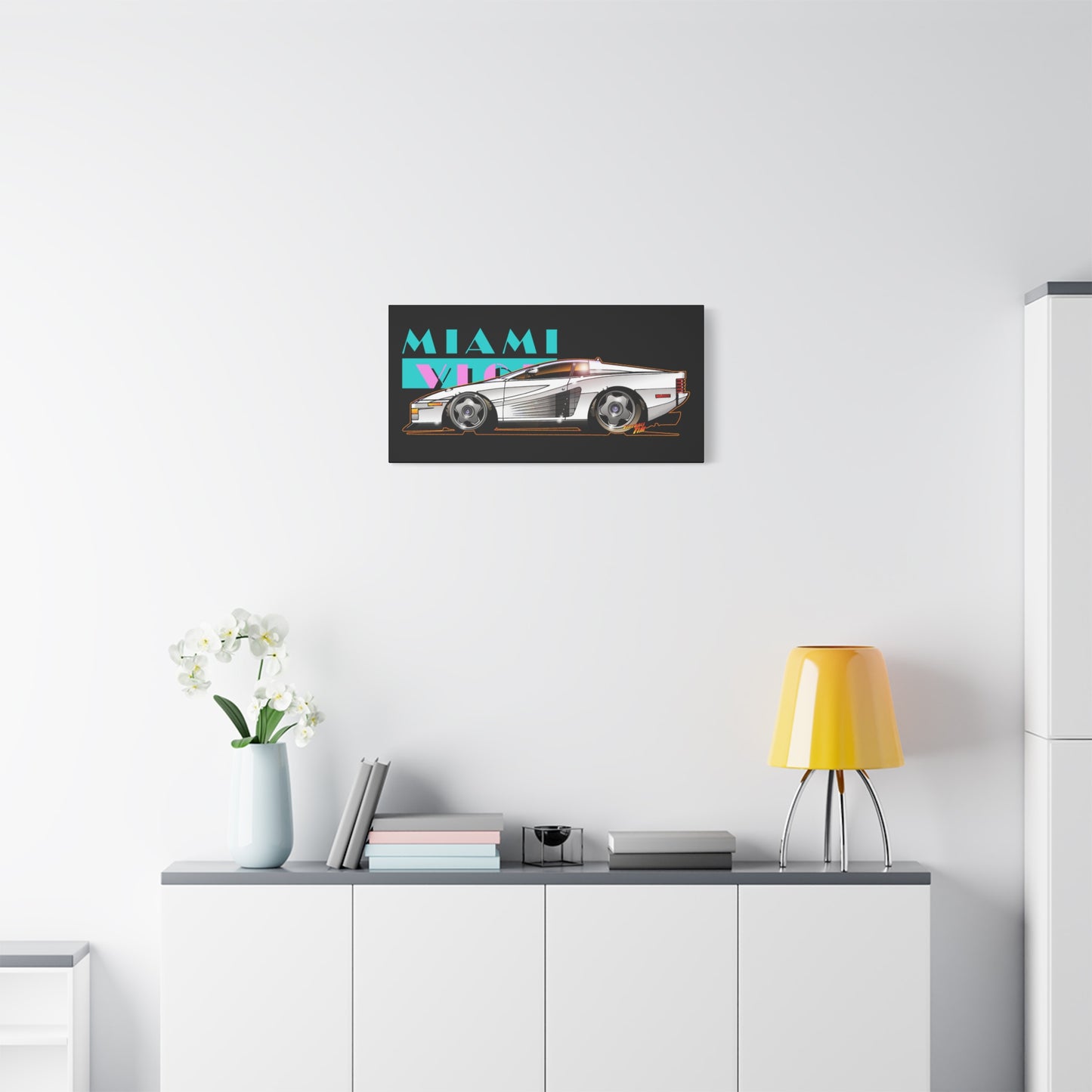 MIAMI VICE FERRARI TESTAROSSA Fireball Canvas Art Wall Print