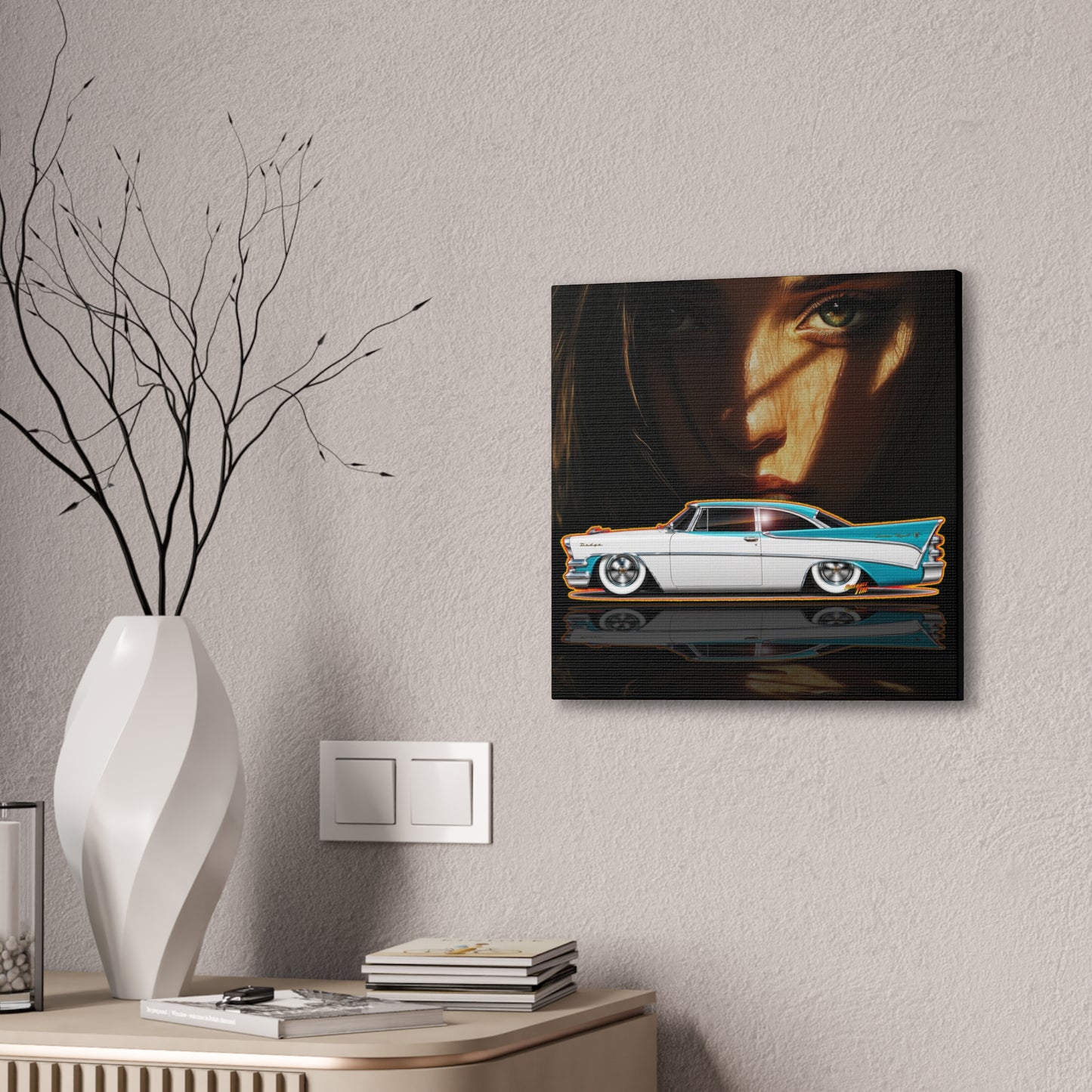 DODGE CUSTOM ROYAL 1957 Collectible Fireball Art Canvas Stretched Print