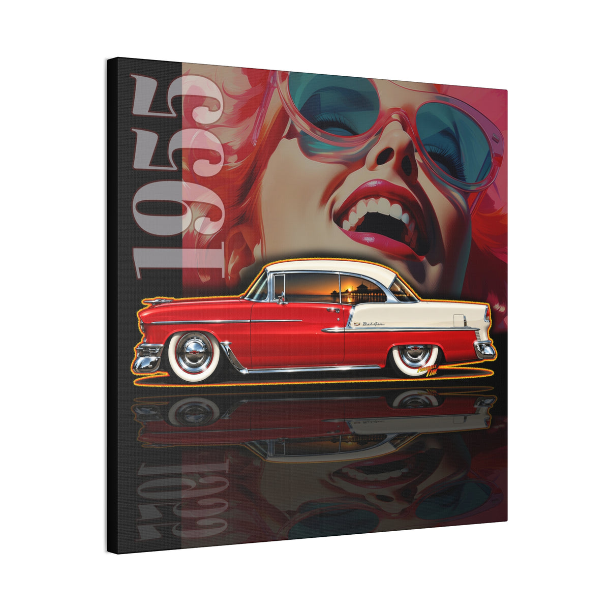 CHEVROLET BEL AIR 1955 Classic Car Collectible Fireball Art Canvas Stretched Print