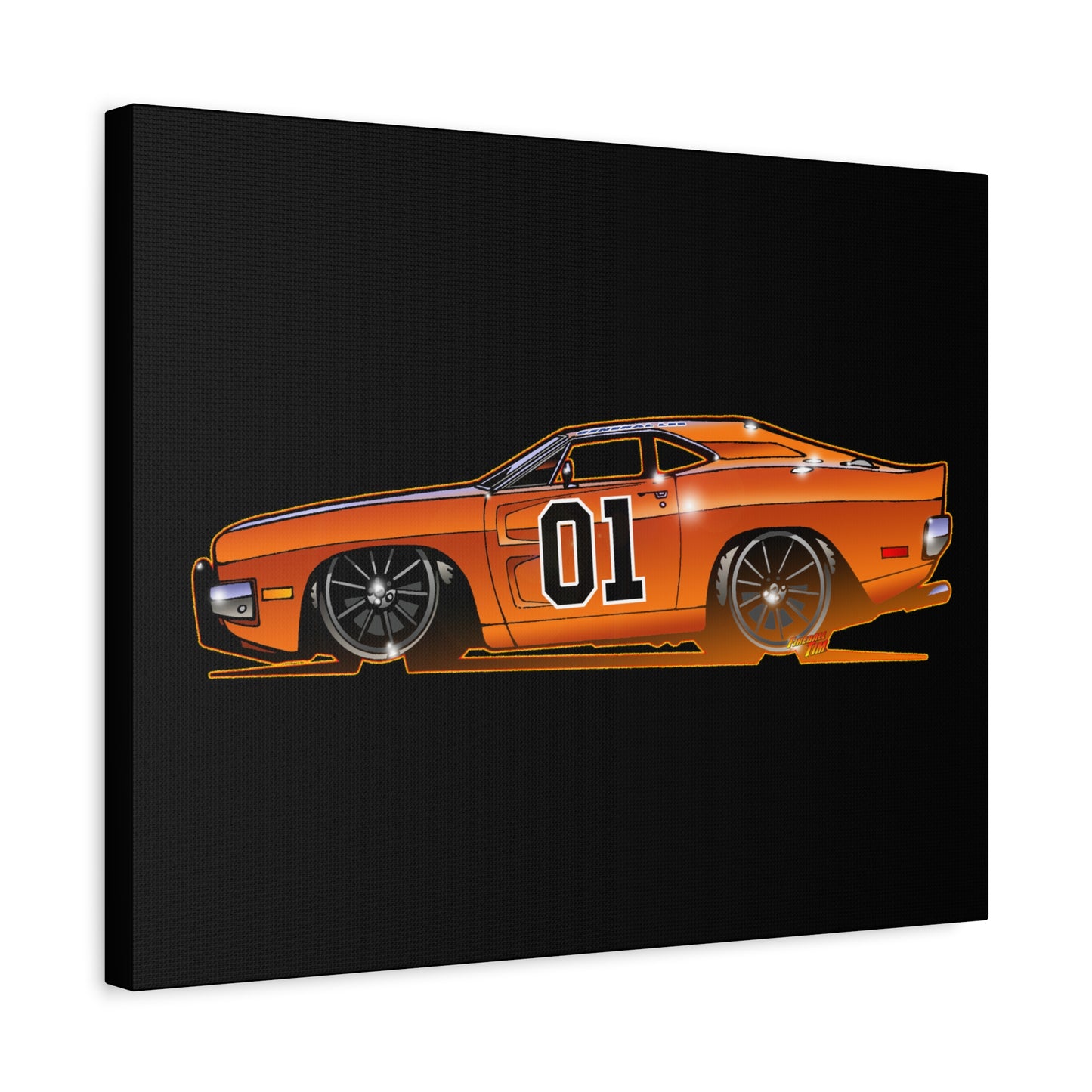 DUKES OF HAZZARD General Lee Dodge Charger Fireball Art Canvas Wall Print