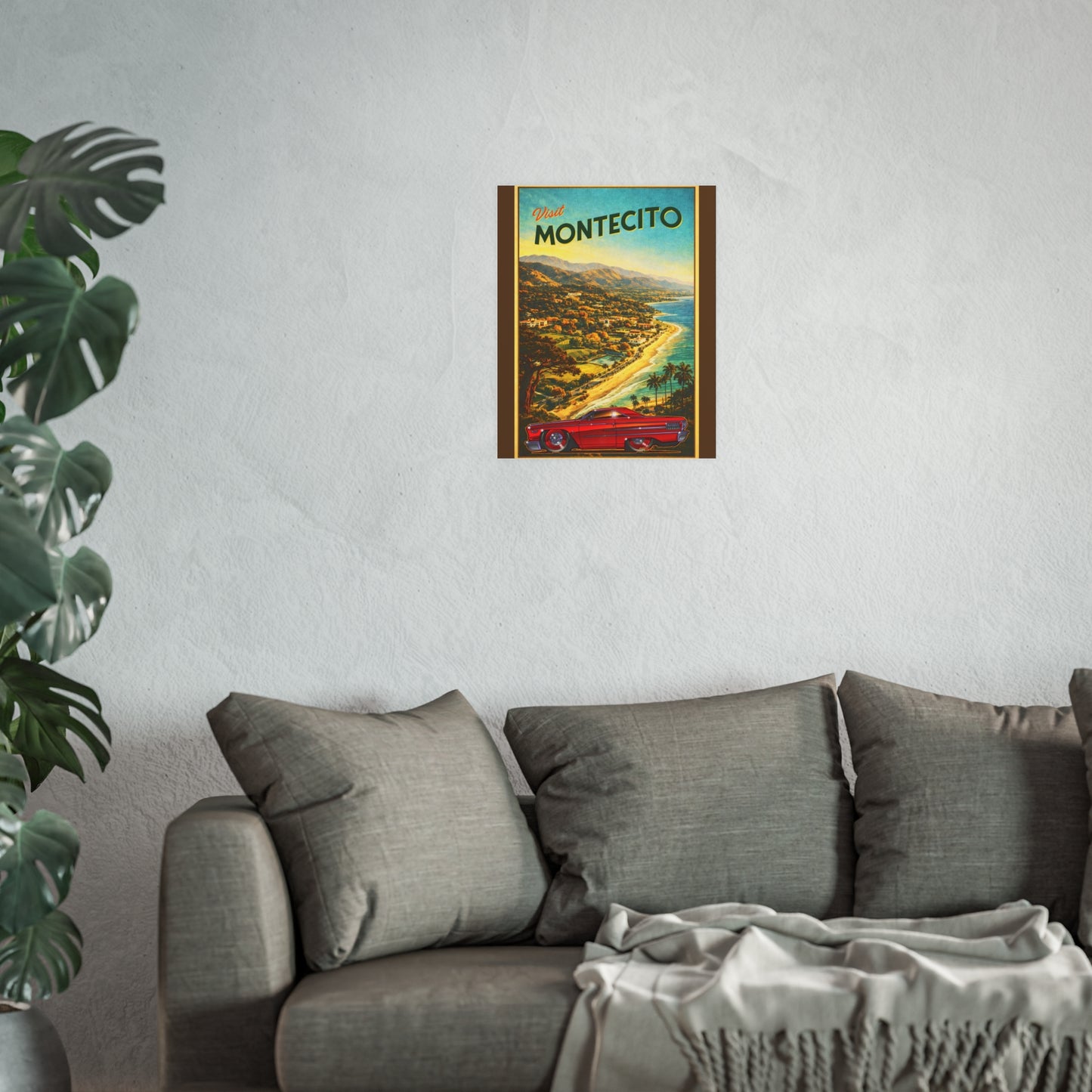 VISIT MONTECITO CALIFORNIA Ford Galaxie 500 Vintage Fireball Art Travel Poster
