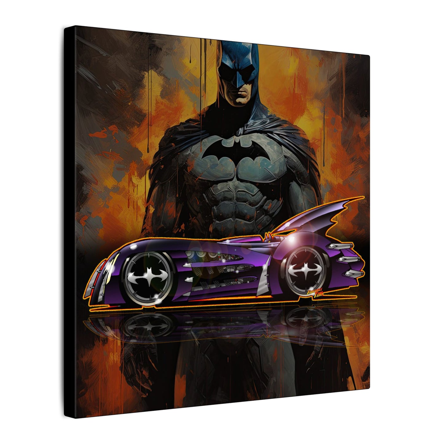 BATMAN & ROBIN 1997 BATMOBILE Movie Car Fireball Art Canvas Print - 12x12