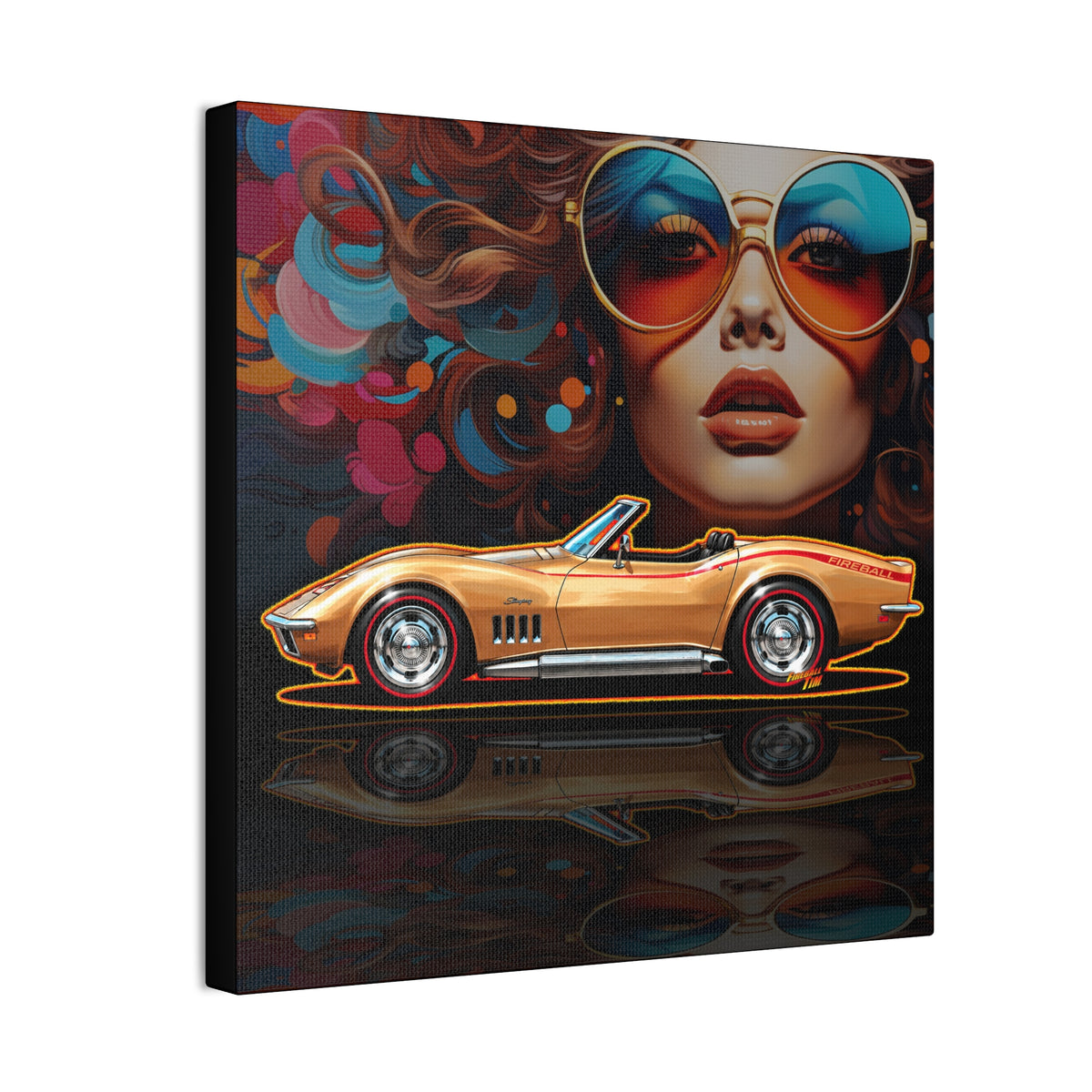 CHEVROLET CORVETTE 1969 Collectible Fireball Art Canvas Stretched Print