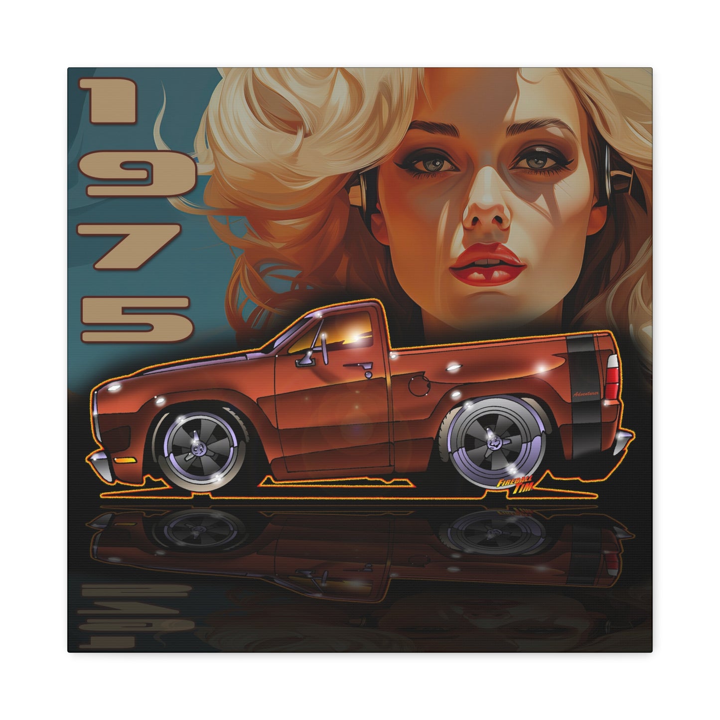 DODGE ADVENTURER SRT Pickup Truck 1975 Fireball Art Canvas Print