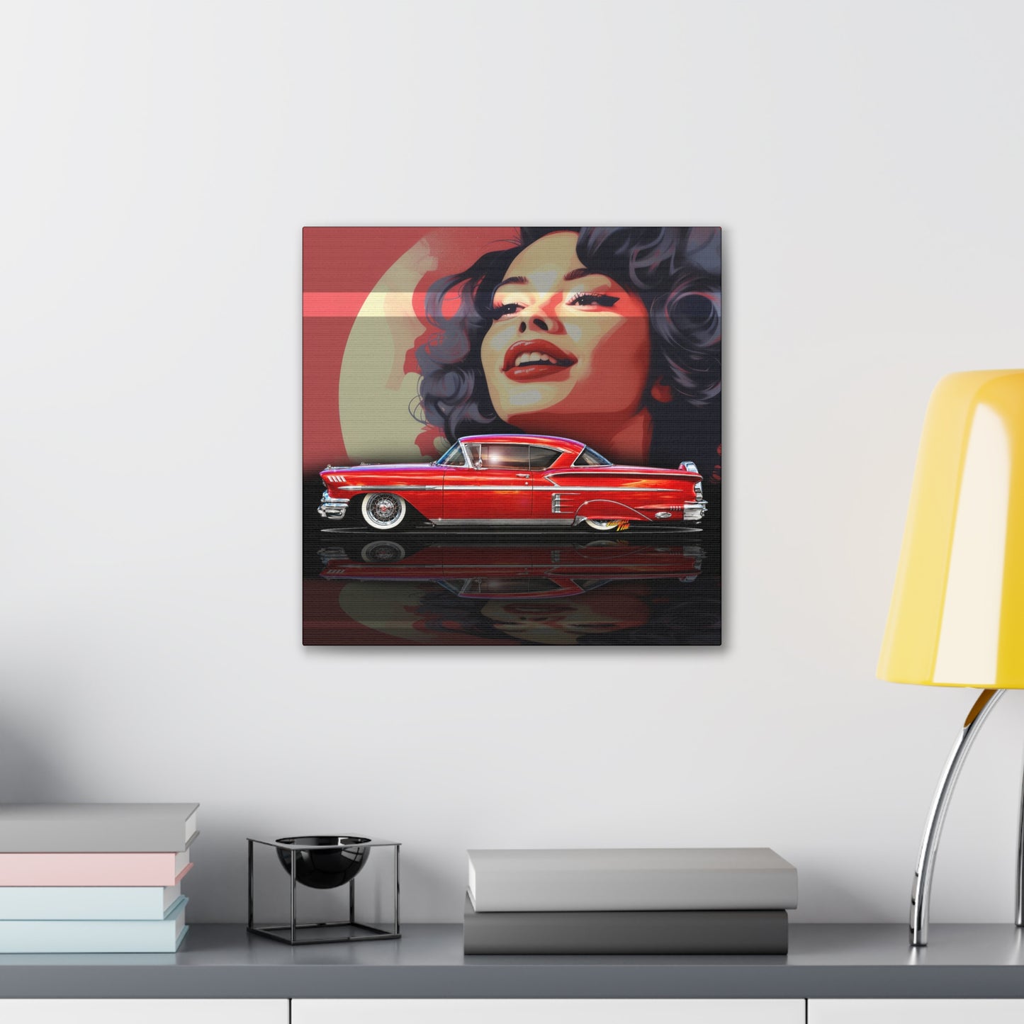 CHEVROLET CUSTOM IMPALA 1958 Collectible Fireball Art Canvas Stretched Print