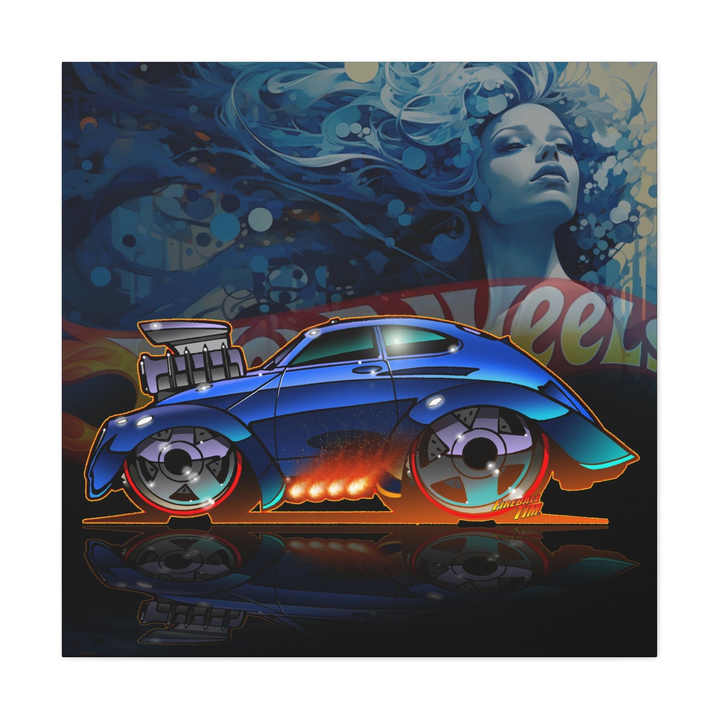 HOT WEEHLS Custom VW Bug Fireball Art Canvas Print