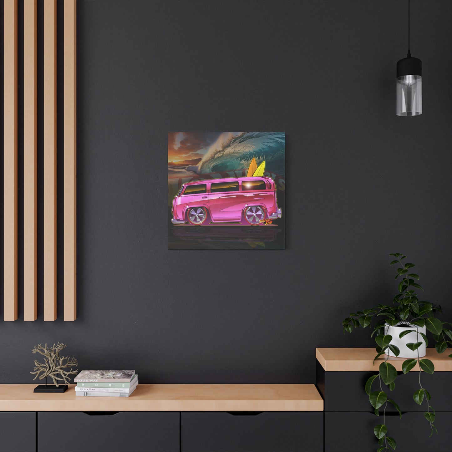 HOT WHEELS PINK BEACH BOMB BUS Fireball Art Canvas Print