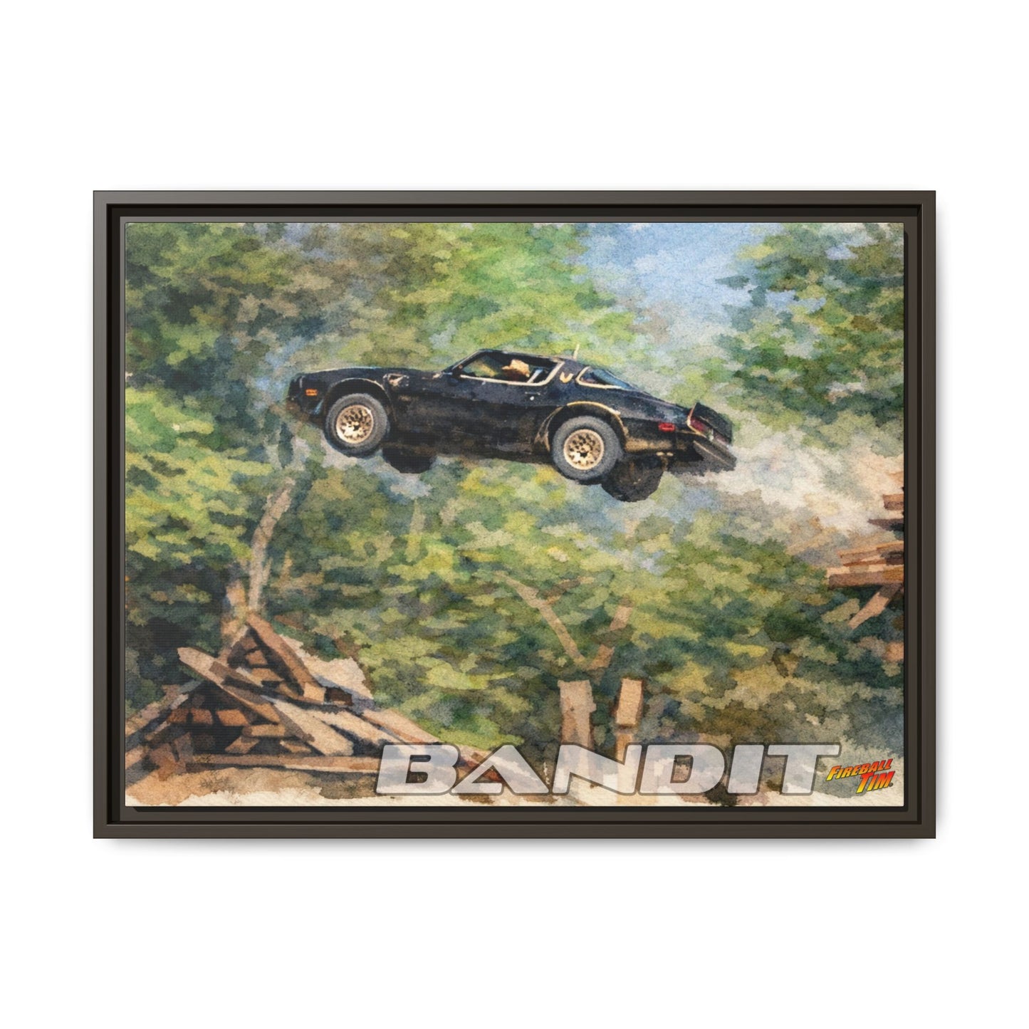 SMOKEY AND THE BANDIT TRANS AM WATERCOLOR PAINTING Fireball Movie Car Canvas Print - Framed 24x18