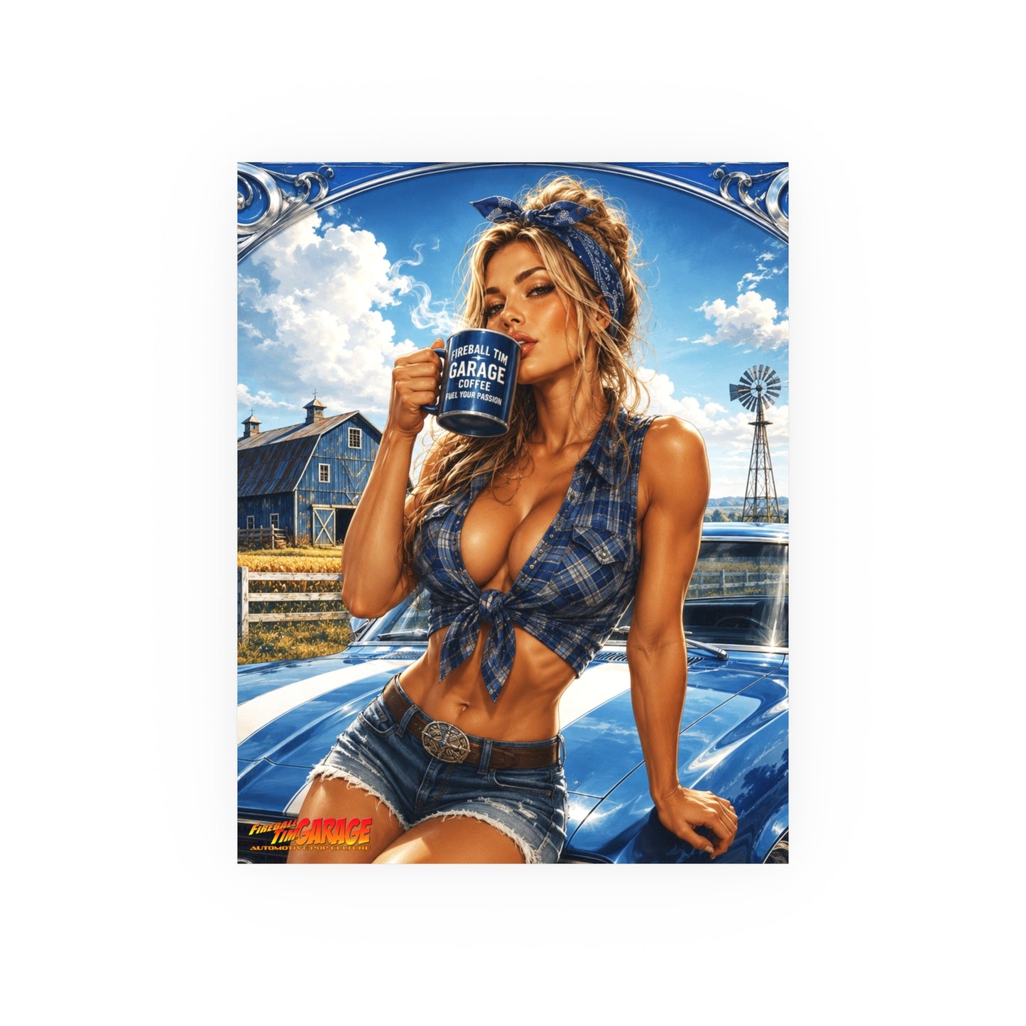 MIDWEST MOCHA Chevy Camaro Vintage Fireball Art Travel Pinup Poster