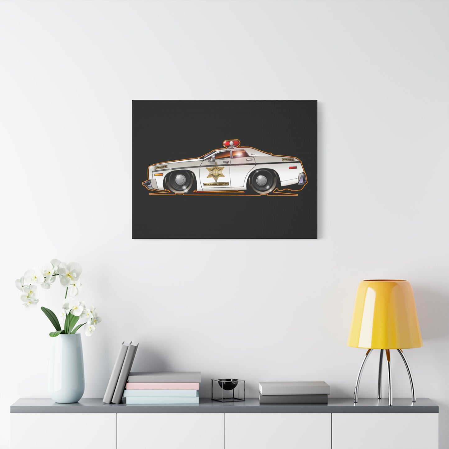 DUKES OF HAZZARD SHERIFF POLICE CAR Fireball Art Canvas Print