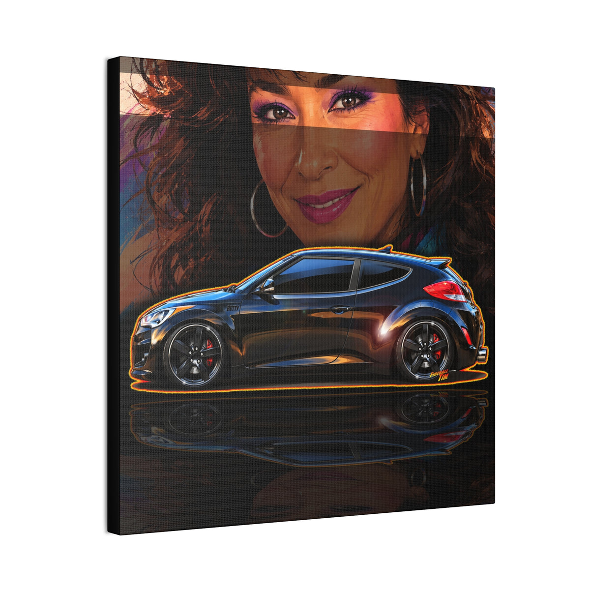 HYUNDAI VELOSTER 2012 Black Betty Collectible Fireball Art Canvas Stretched Print