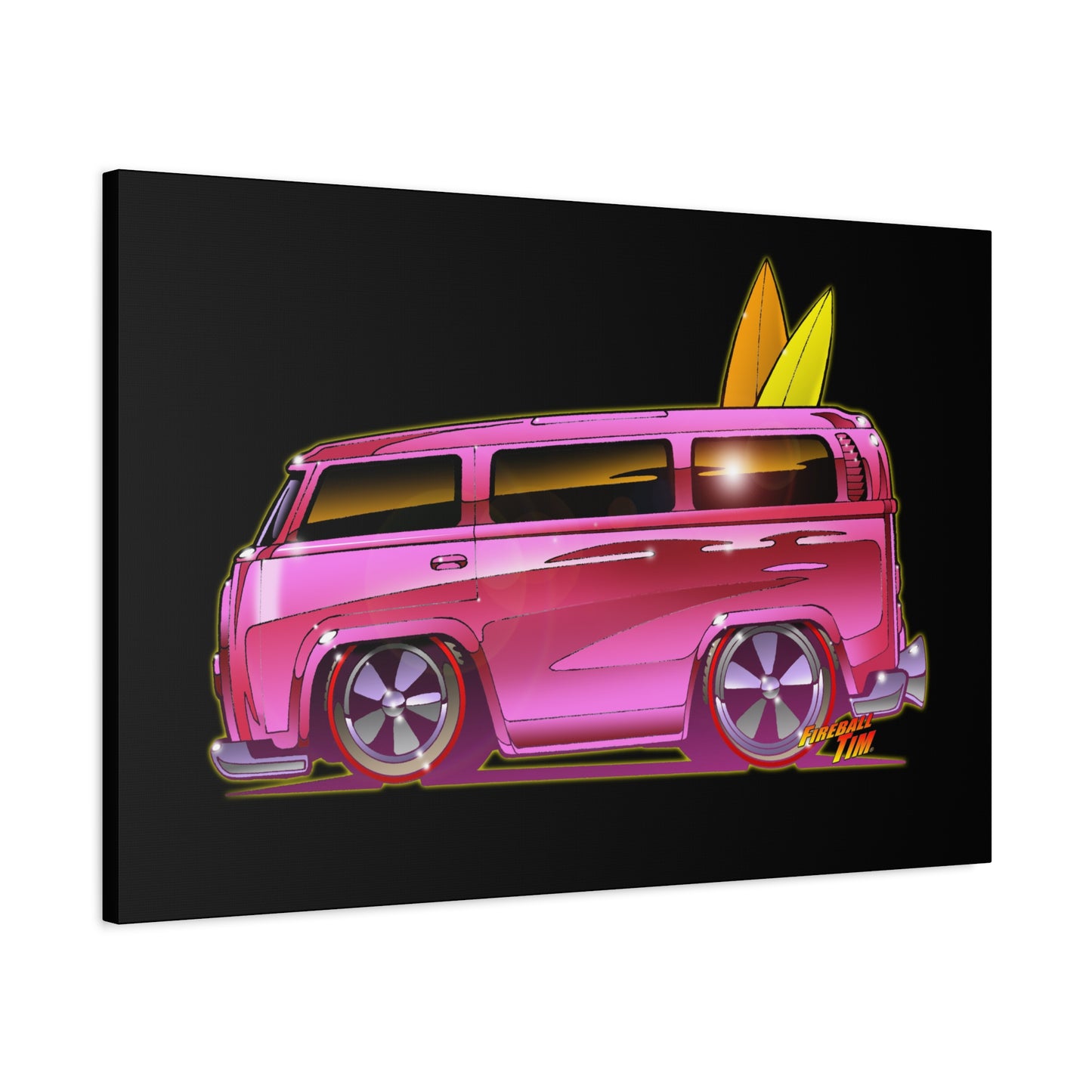 HOT WHEELS PINK BEACH BOMB BUS Fireball Art Canvas Print