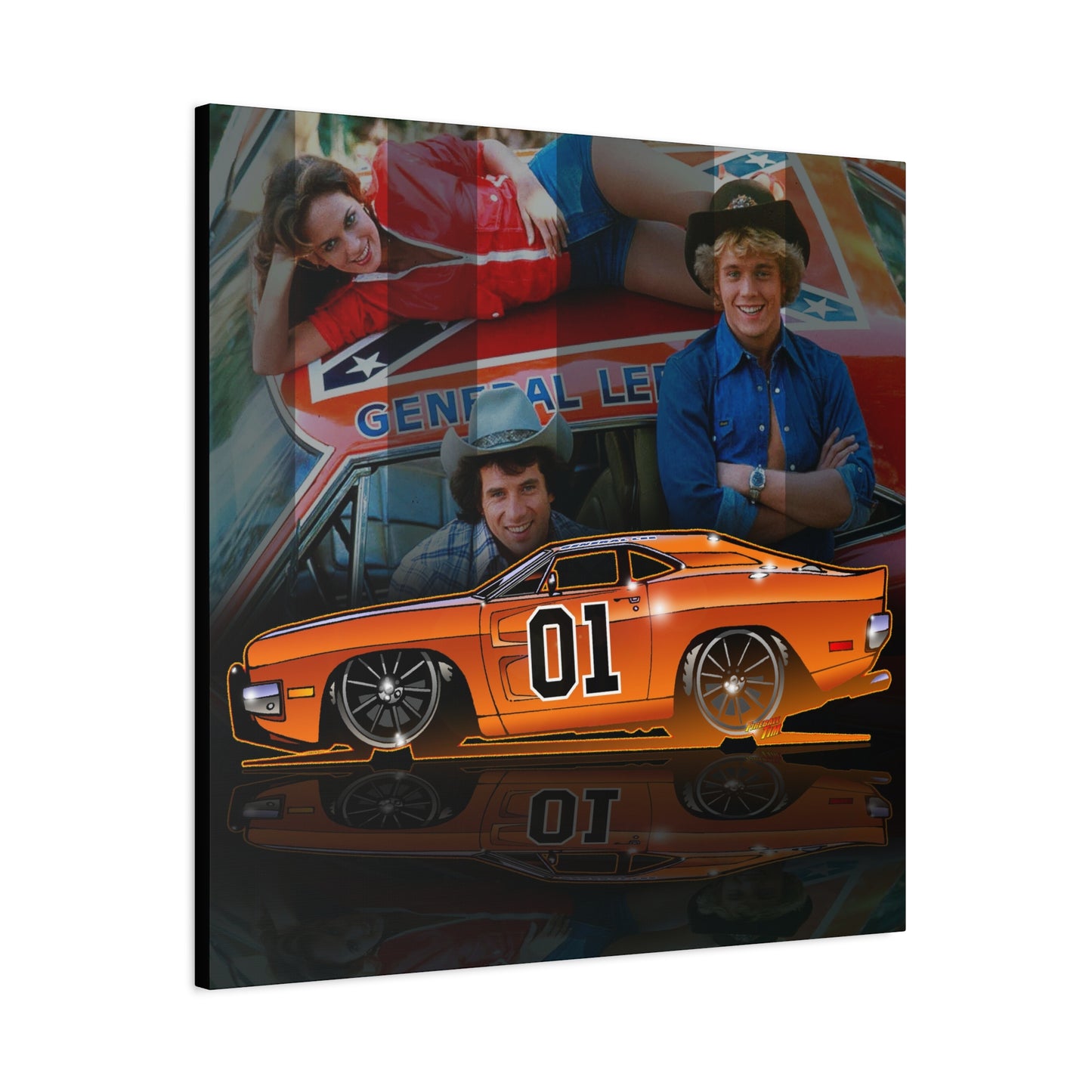 DUKES OF HAZZARD General Lee Dodge Charger Fireball Art Canvas Wall Print - 12x12