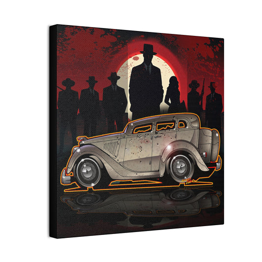 BONNIE & CLYDE 1934 Ford Model 730 Deluxe Sedan Fireball Art Canvas Print - 12x12