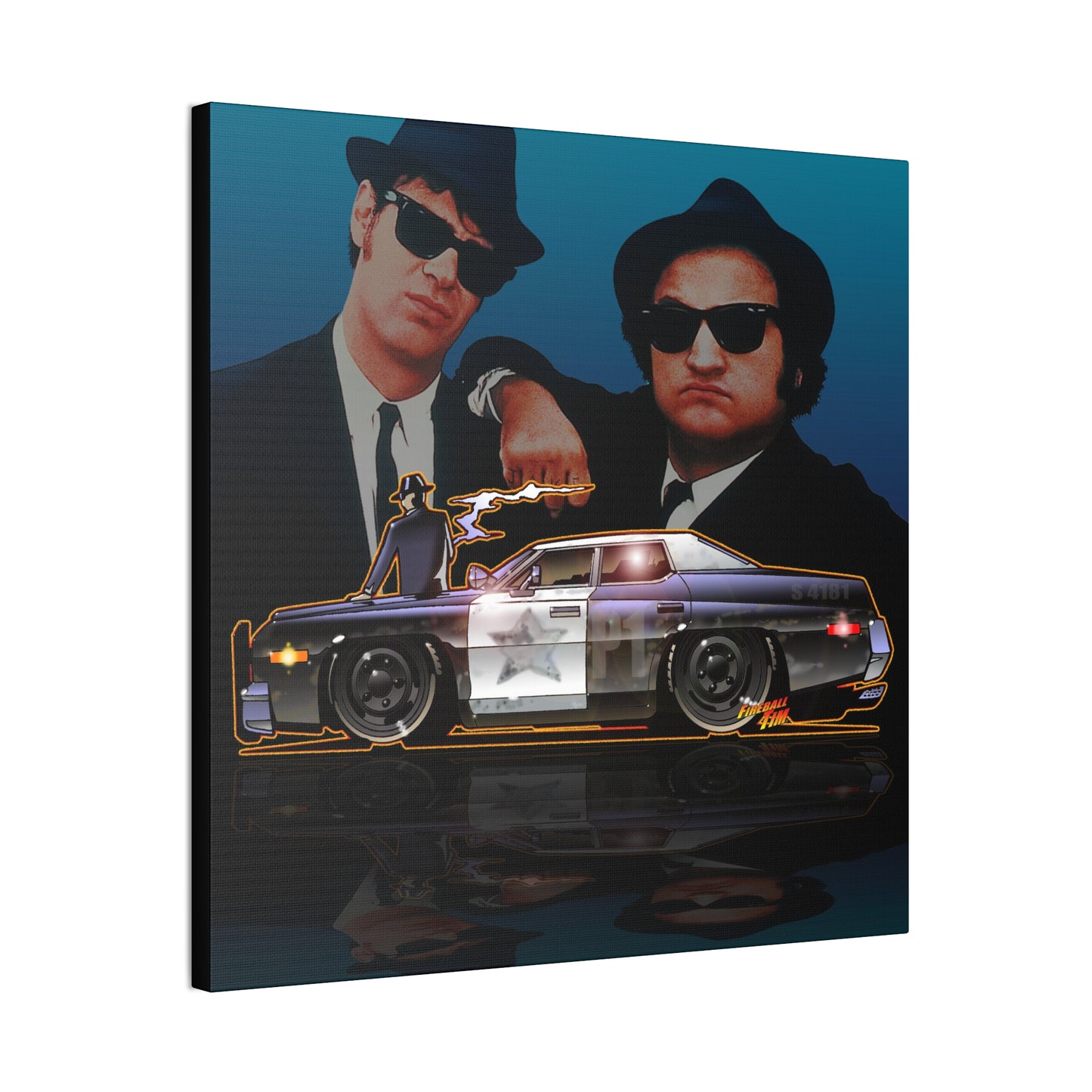 Retro BLUES BROTHERS BLUESMOBILE Canvas Art - Cool Car & Iconic Duo 2 Sizes