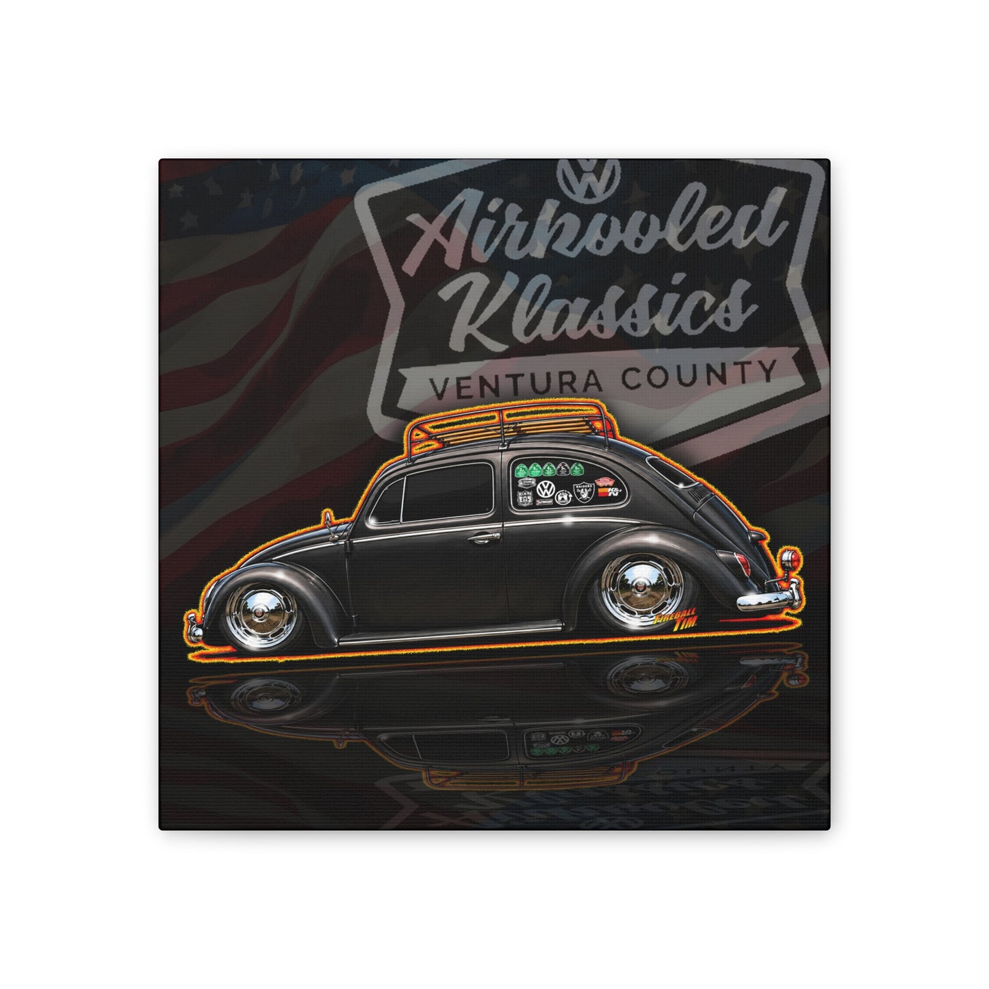 AIRKOOLED KLASSICS Custom VW Bug Collectible Fireball Art Canvas Stretched Print