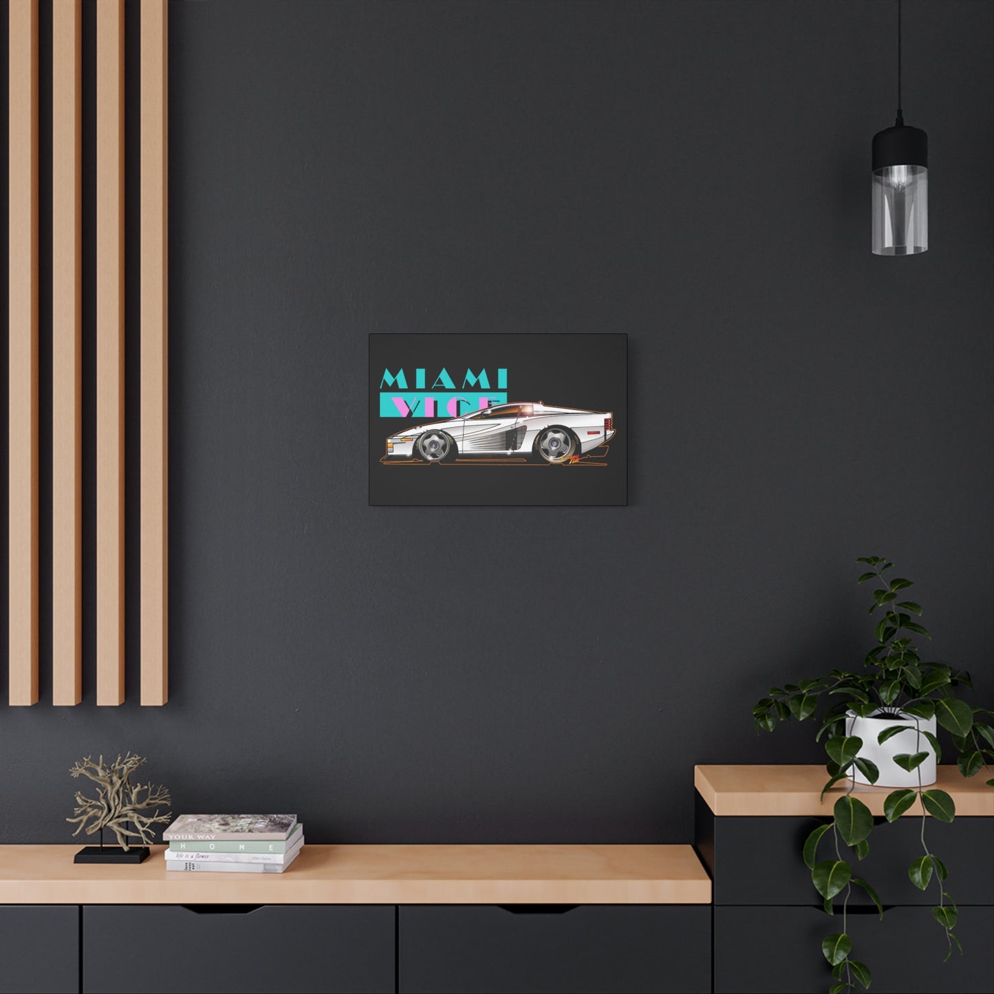 MIAMI VICE FERRARI TESTAROSSA Fireball Canvas Art Wall Print