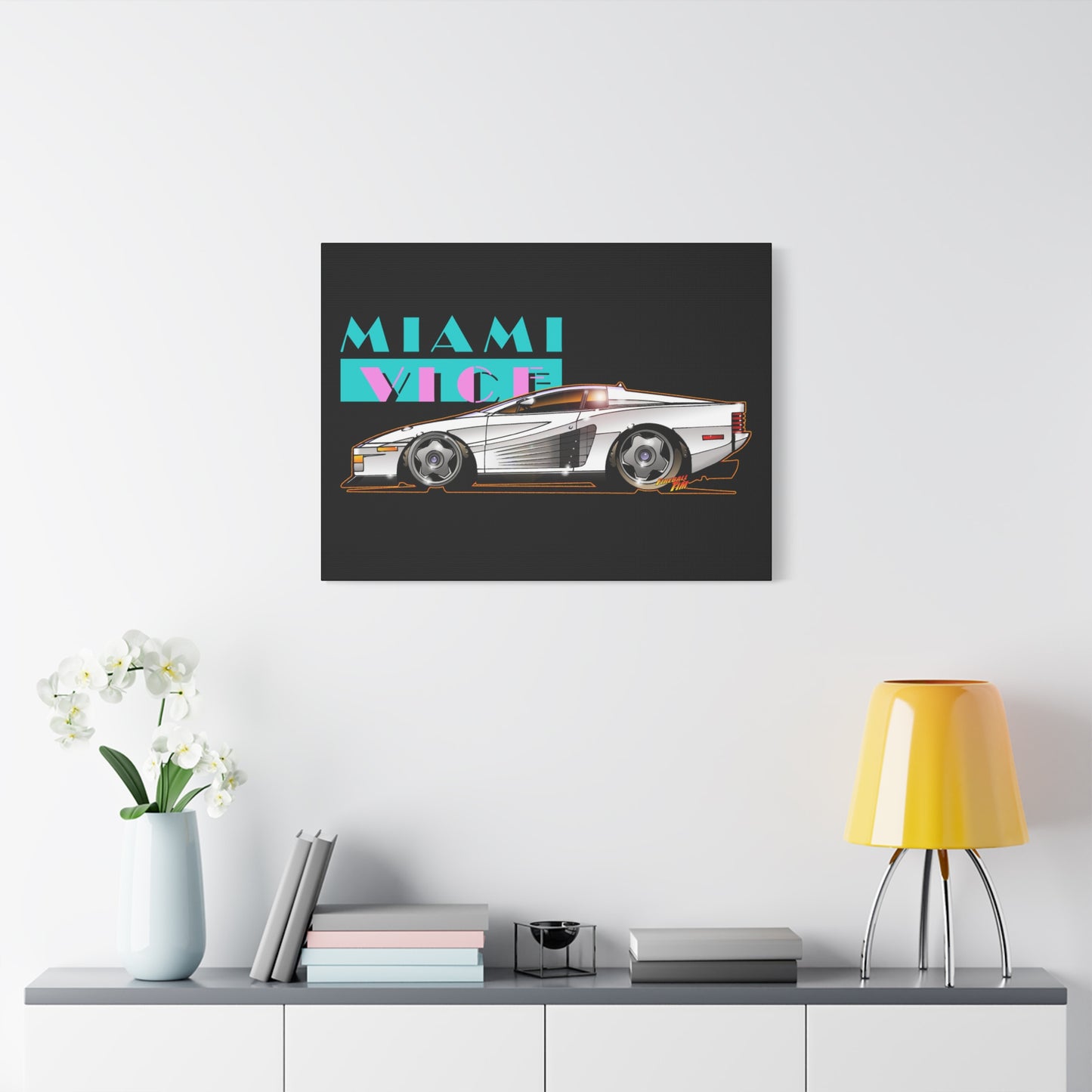 MIAMI VICE FERRARI TESTAROSSA Fireball Canvas Art Wall Print