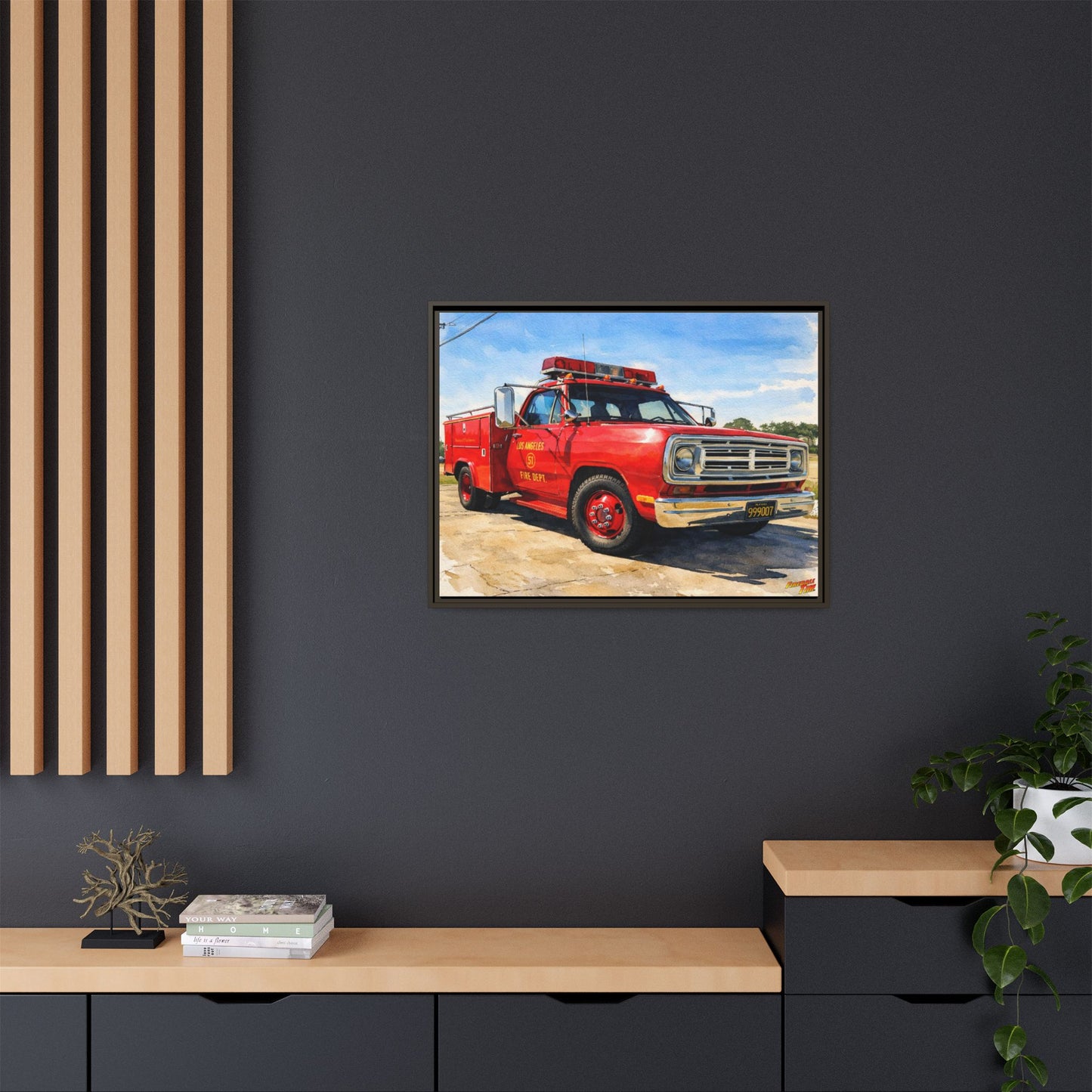 EMERGENCY SQUAD 51 WATERCOLOR PAINTING Fireball TV Car Canvas Print - Framed | Wall Art 24x18
