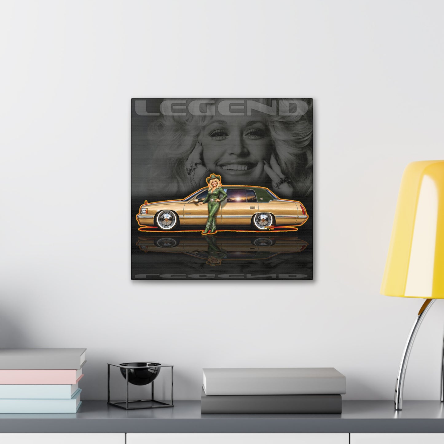 DOLLY PARTON TRIBUTE 1997 Cadillac DeVille Collectible Fireball Art Canvas Stretched Print