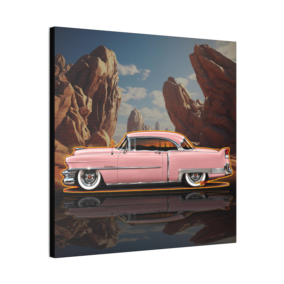 CADILLAC Coupe DeVille 1953 Collectible Fireball Art Canvas Stretched Print
