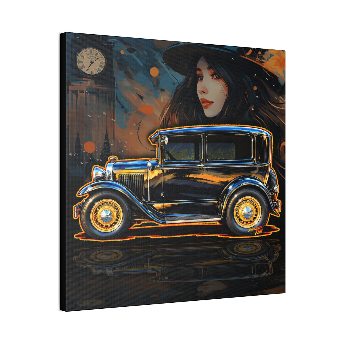 FORD MODEL A 1930 Vintage Collectible Fireball Art Canvas Stretched Print
